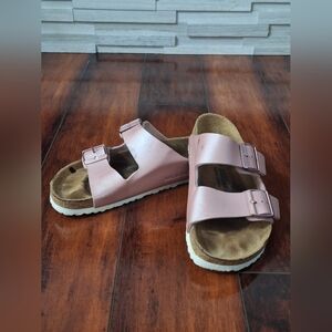 BIRKENSTOCK ARIZONA BIRKO-FLOR SANDAL ICY METALLIC OLD ROSE SIZE 7 38EU